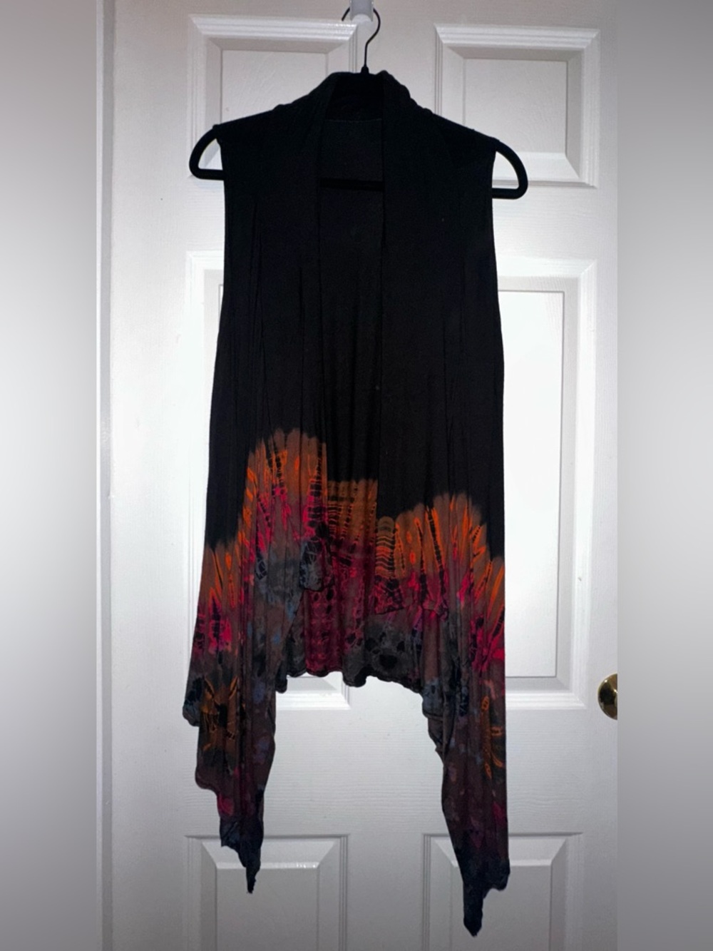 Black Tie-Dye Hem Asymmetric Wrap Vest